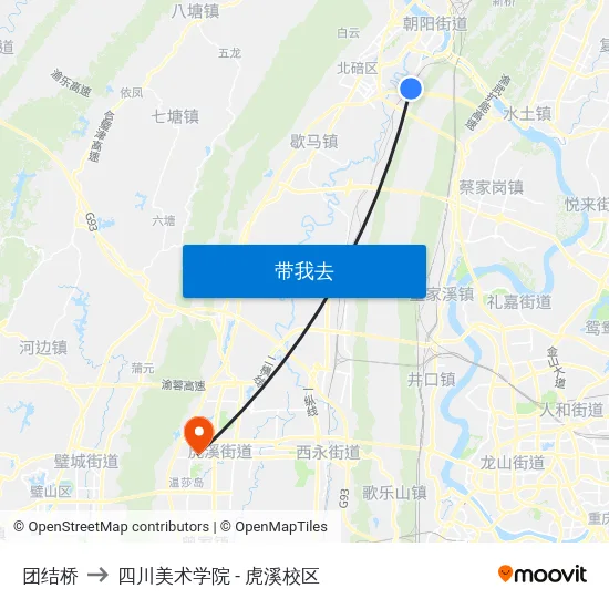 团结桥 to 四川美术学院 - 虎溪校区 map