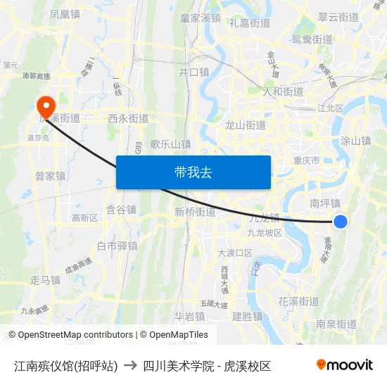 江南殡仪馆(招呼站) to 四川美术学院 - 虎溪校区 map