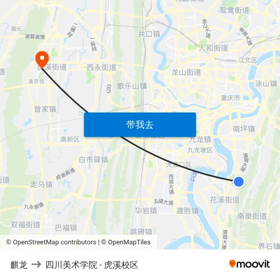 麒龙 to 四川美术学院 - 虎溪校区 map