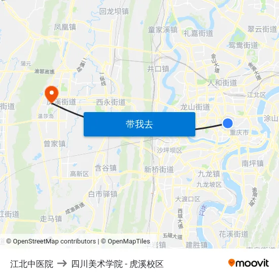 江北中医院 to 四川美术学院 - 虎溪校区 map