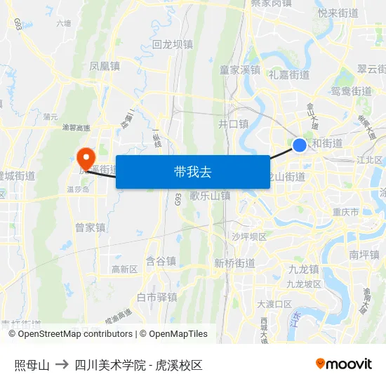 照母山 to 四川美术学院 - 虎溪校区 map