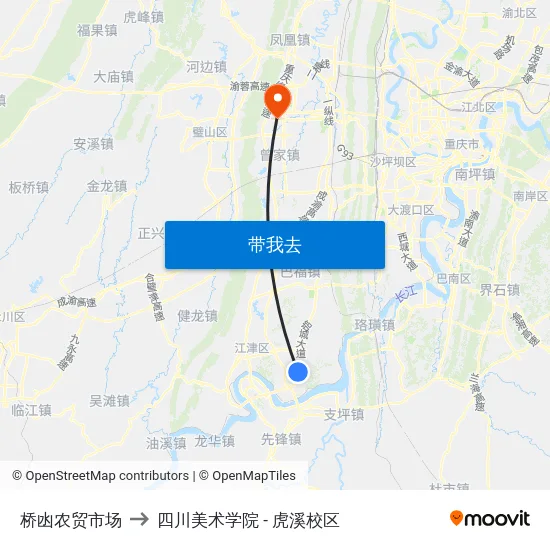 桥凼农贸市场 to 四川美术学院 - 虎溪校区 map