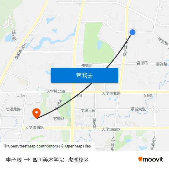 电子校 to 四川美术学院 - 虎溪校区 map