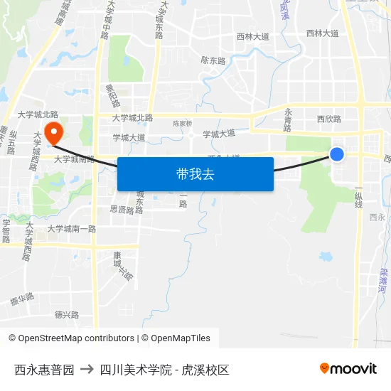 西永惠普园 to 四川美术学院 - 虎溪校区 map
