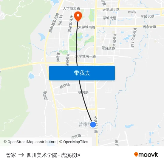 曾家 to 四川美术学院 - 虎溪校区 map