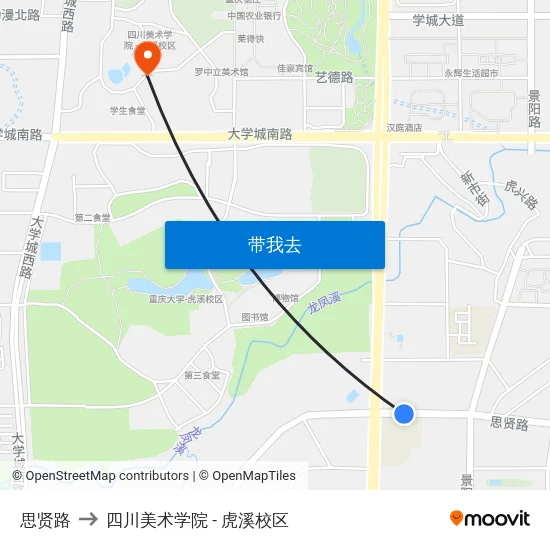 思贤路 to 四川美术学院 - 虎溪校区 map