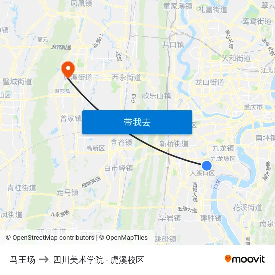 马王场 to 四川美术学院 - 虎溪校区 map