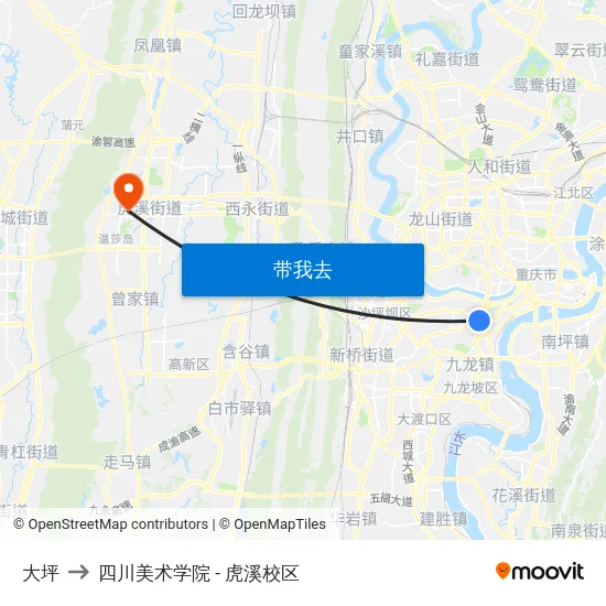 大坪 to 四川美术学院 - 虎溪校区 map