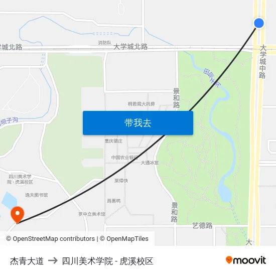 杰青大道 to 四川美术学院 - 虎溪校区 map