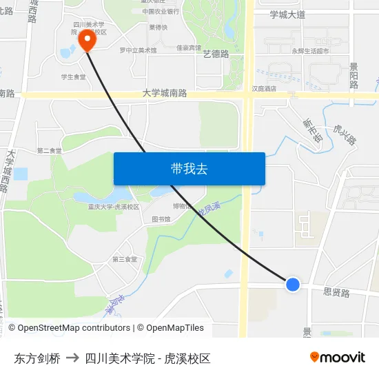 东方剑桥 to 四川美术学院 - 虎溪校区 map
