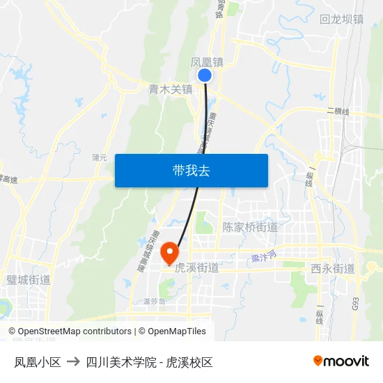 凤凰小区 to 四川美术学院 - 虎溪校区 map