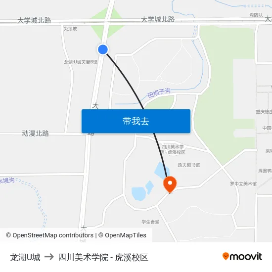 龙湖U城 to 四川美术学院 - 虎溪校区 map