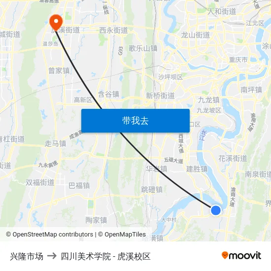 兴隆市场 to 四川美术学院 - 虎溪校区 map