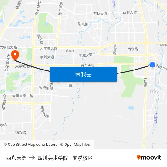 西永天街 to 四川美术学院 - 虎溪校区 map