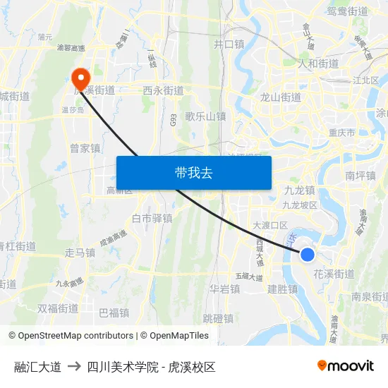 融汇大道 to 四川美术学院 - 虎溪校区 map