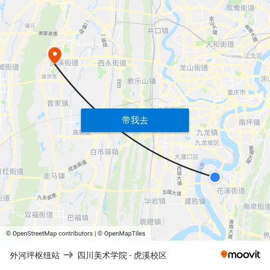 外河坪枢纽站 to 四川美术学院 - 虎溪校区 map