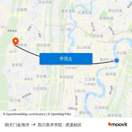 朝天门金海洋 to 四川美术学院 - 虎溪校区 map