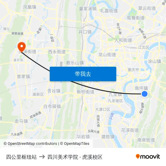 四公里枢纽站 to 四川美术学院 - 虎溪校区 map