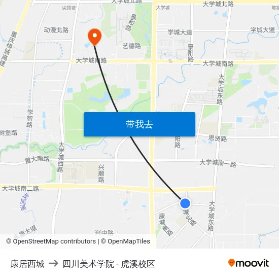 康居西城 to 四川美术学院 - 虎溪校区 map