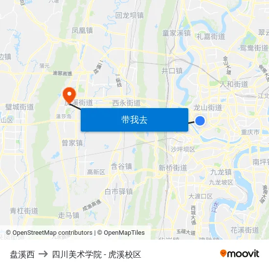 盘溪西 to 四川美术学院 - 虎溪校区 map
