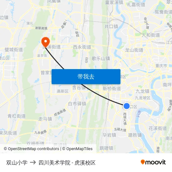 双山小学 to 四川美术学院 - 虎溪校区 map
