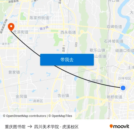 重庆图书馆 to 四川美术学院 - 虎溪校区 map