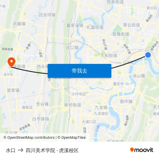 水口 to 四川美术学院 - 虎溪校区 map