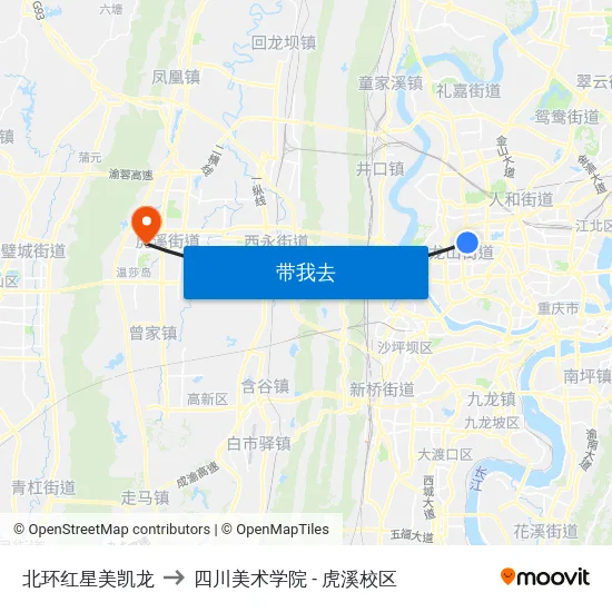 北环红星美凯龙 to 四川美术学院 - 虎溪校区 map