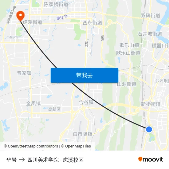 华岩 to 四川美术学院 - 虎溪校区 map
