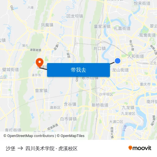 沙堡 to 四川美术学院 - 虎溪校区 map