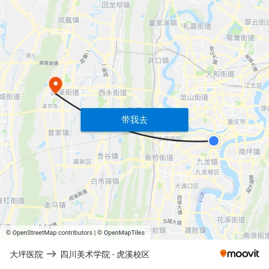 大坪医院 to 四川美术学院 - 虎溪校区 map