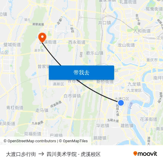 大渡口步行街 to 四川美术学院 - 虎溪校区 map