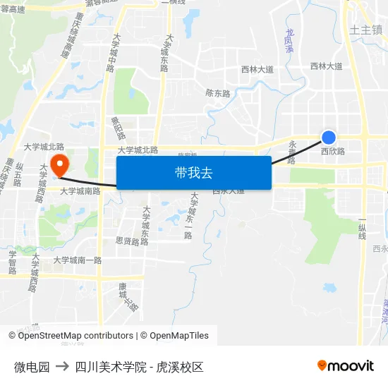 微电园 to 四川美术学院 - 虎溪校区 map