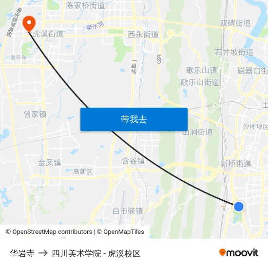 华岩寺 to 四川美术学院 - 虎溪校区 map