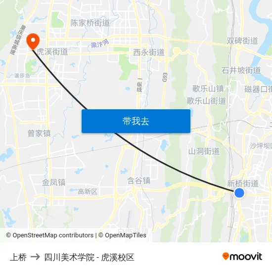 上桥 to 四川美术学院 - 虎溪校区 map