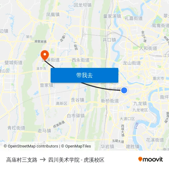 高庙村三支路 to 四川美术学院 - 虎溪校区 map