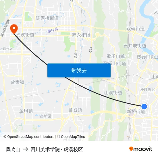 凤鸣山 to 四川美术学院 - 虎溪校区 map
