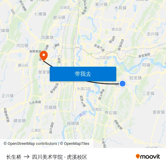 长生桥 to 四川美术学院 - 虎溪校区 map
