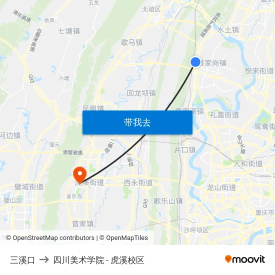 三溪口 to 四川美术学院 - 虎溪校区 map