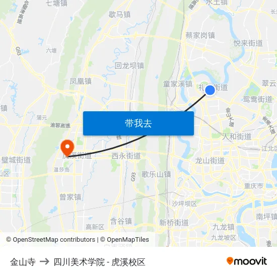 金山寺 to 四川美术学院 - 虎溪校区 map