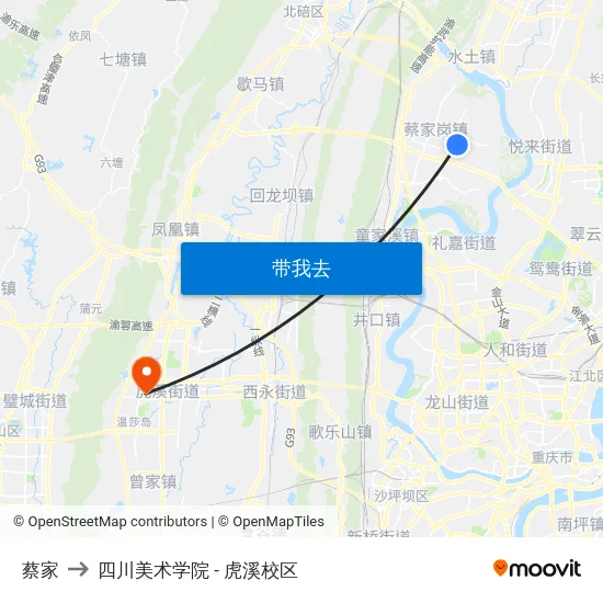蔡家 to 四川美术学院 - 虎溪校区 map