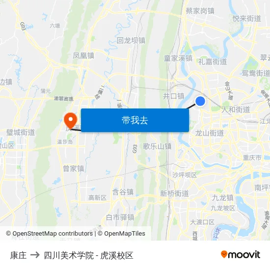 康庄 to 四川美术学院 - 虎溪校区 map
