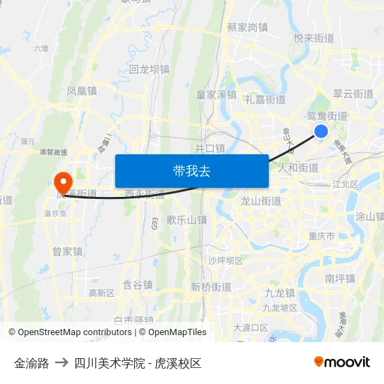 金渝路 to 四川美术学院 - 虎溪校区 map