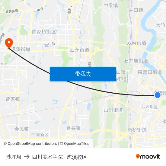 沙坪坝 to 四川美术学院 - 虎溪校区 map