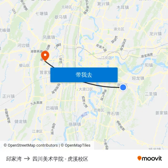 邱家湾 to 四川美术学院 - 虎溪校区 map