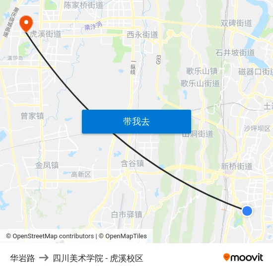 华岩路 to 四川美术学院 - 虎溪校区 map