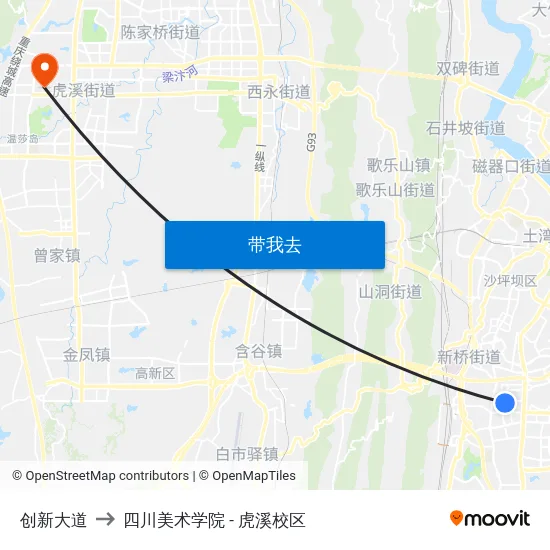 创新大道 to 四川美术学院 - 虎溪校区 map