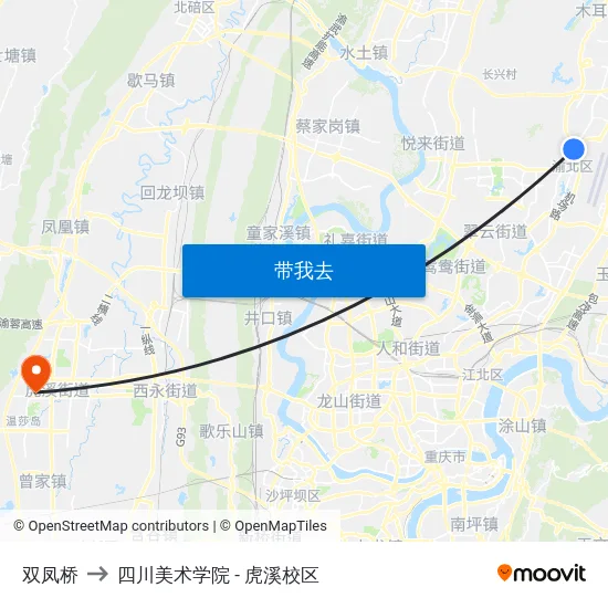 双凤桥 to 四川美术学院 - 虎溪校区 map