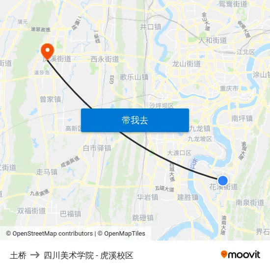 土桥 to 四川美术学院 - 虎溪校区 map