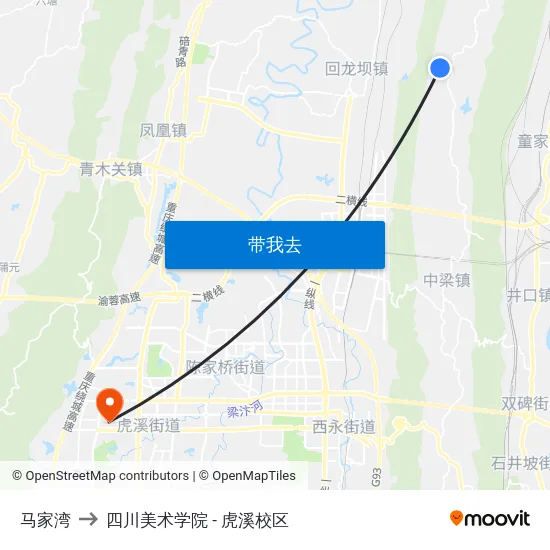 马家湾 to 四川美术学院 - 虎溪校区 map